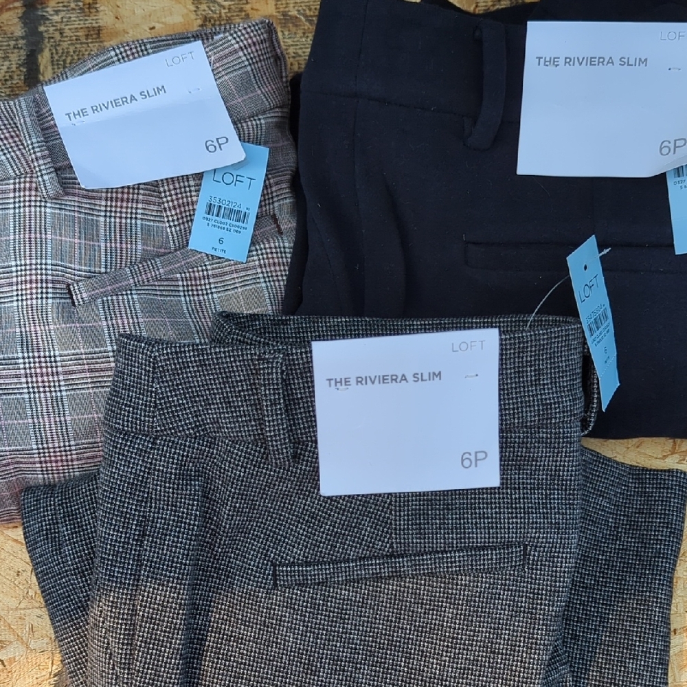 LOFT The Riviera Slim Pants in Houndstooth, Navy, and Plaid